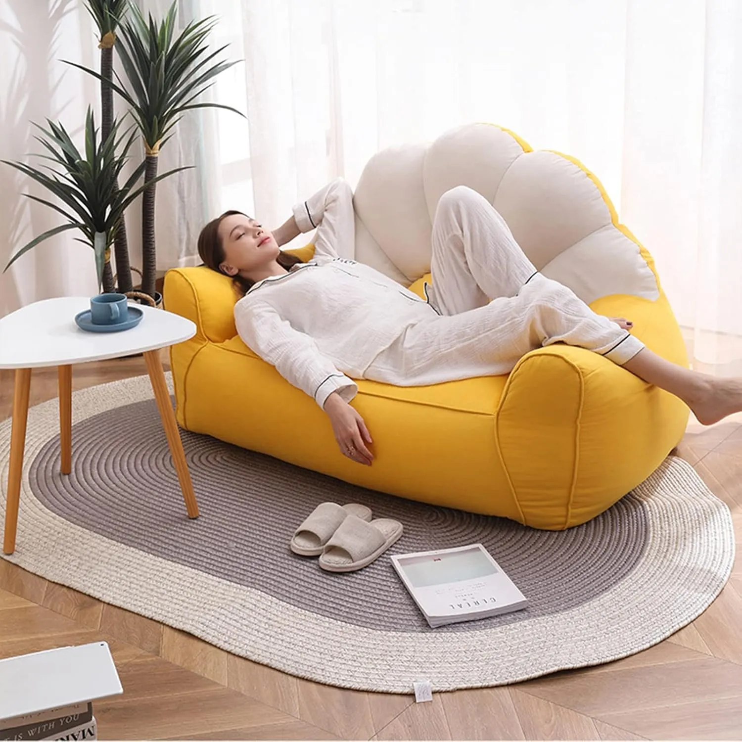 HWOEK Lazy Sofas Bean Bag Chair w/Footstool Lounger Seat - Soft Beanbag Cover, No Filler, Stuffed Animal Storage, Gray
