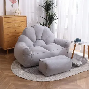 HWOEK Lazy Sofas Bean Bag Chair w/Footstool Lounger Seat - Soft Beanbag Cover, No Filler, Stuffed Animal Storage, Gray