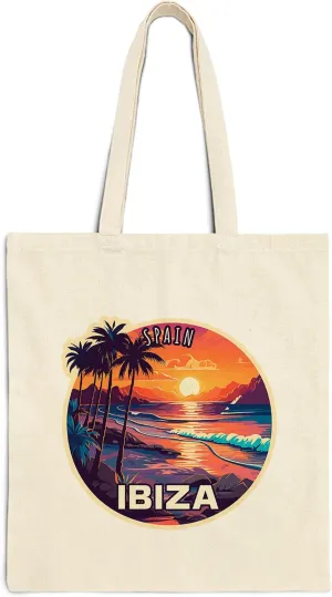 Ibiza Spain Cotton Tote Bag for Women Men Casual Tote Bag Cloth Canvas Shopping Bags with Handles Cute Bags Everyday Use 15" x 16" Aesthetic Gift ID44997