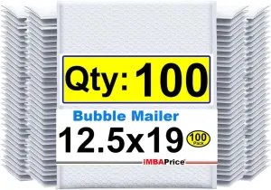 iMBAPrice 12.5x19 Inches White Color Polybubble Bag, 100-Pack Large Size #6 Self Seal Poly Bubble Mailers Padded Packing Envelopes (Total 100 Bags)