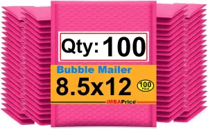 iMBAPrice 8.5x12 Inches Hot Pink Color Polybubble Bag, 100-Pack Medium Size #2 Self Seal Poly Bubble Mailers Padded Packing Envelopes (Total 100 Bags)