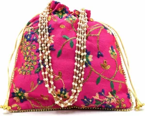 Indian Handmade Potli Bag Women's Embroidered Clutch Purse Pouch Drawstring Bag Wedding Favor Return Gift For Guests