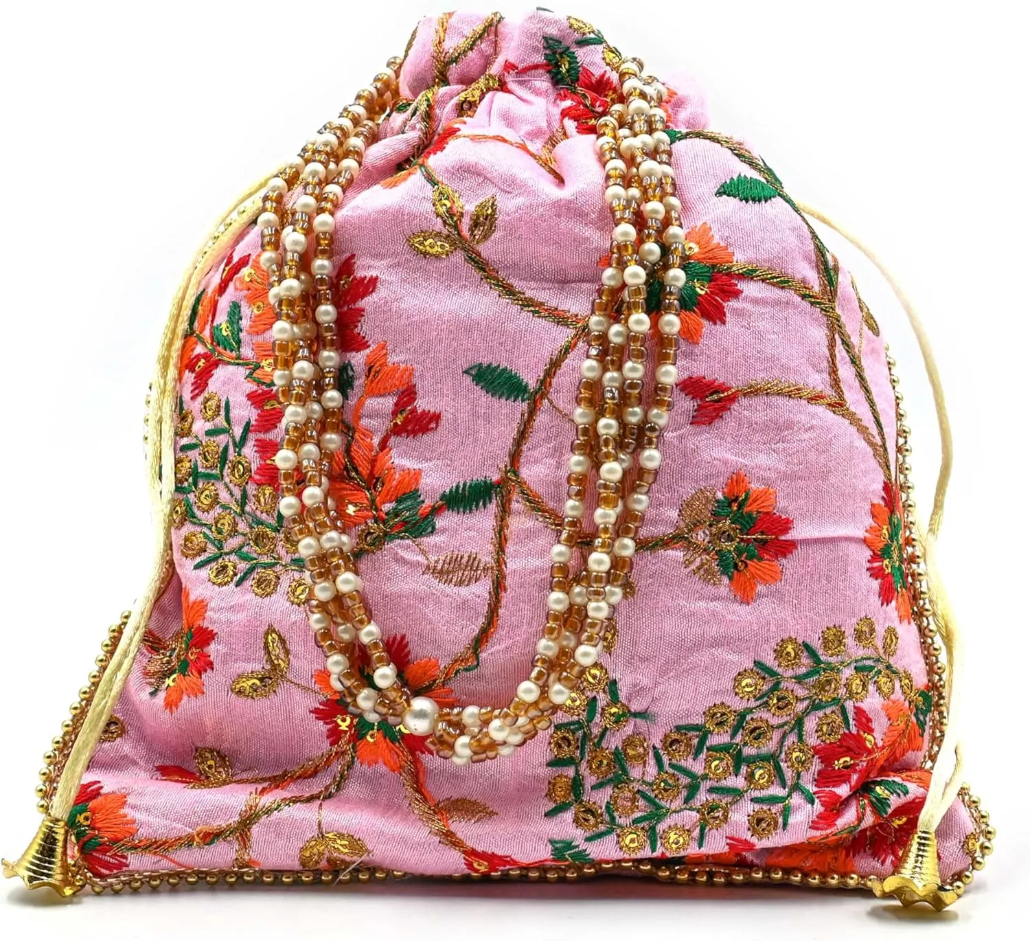 Indian Handmade Potli Bag Women's Embroidered Clutch Purse Pouch Drawstring Bag Wedding Favor Return Gift For Guests