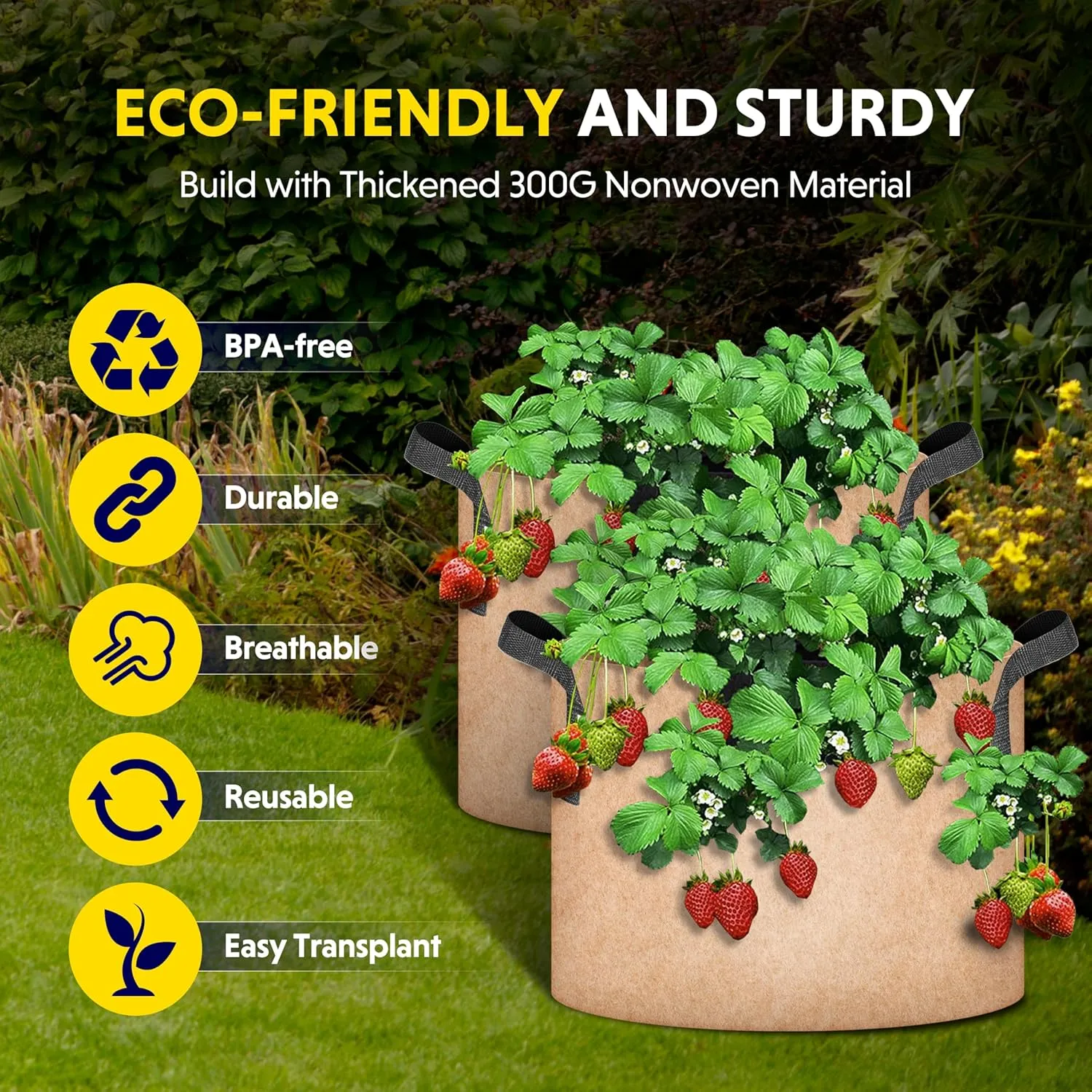 iPower 12-Pack 5 Gallon Grow Bags Heavy Duty Thickened Aeration Nonwoven Fabric Pots with Nylon Handles, for Planting Vegetables, Fruits, Flowers, Tan