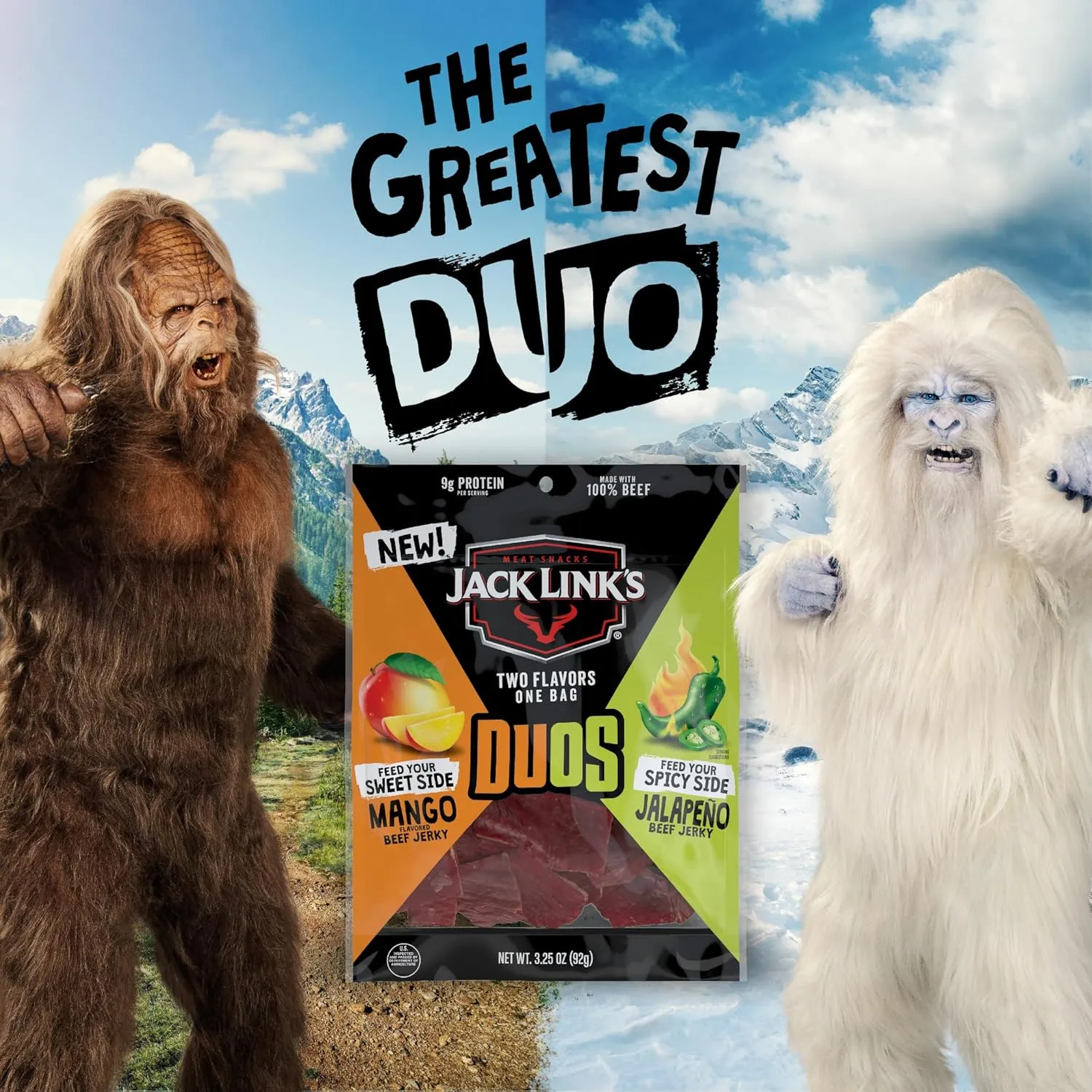 Jack Link's DUOs Jalapeño and Mango Beef Jerky, Shareable Under 100 Calories Snack Packs with 9g of Protein, Feed Your Beast Side With Individual Bags of Meat Snacks – 3.25oz (8 Count)