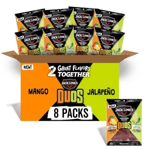 Jack Link's DUOs Jalapeño and Mango Beef Jerky, Shareable Under 100 Calories Snack Packs with 9g of Protein, Feed Your Beast Side With Individual Bags of Meat Snacks – 3.25oz (8 Count)