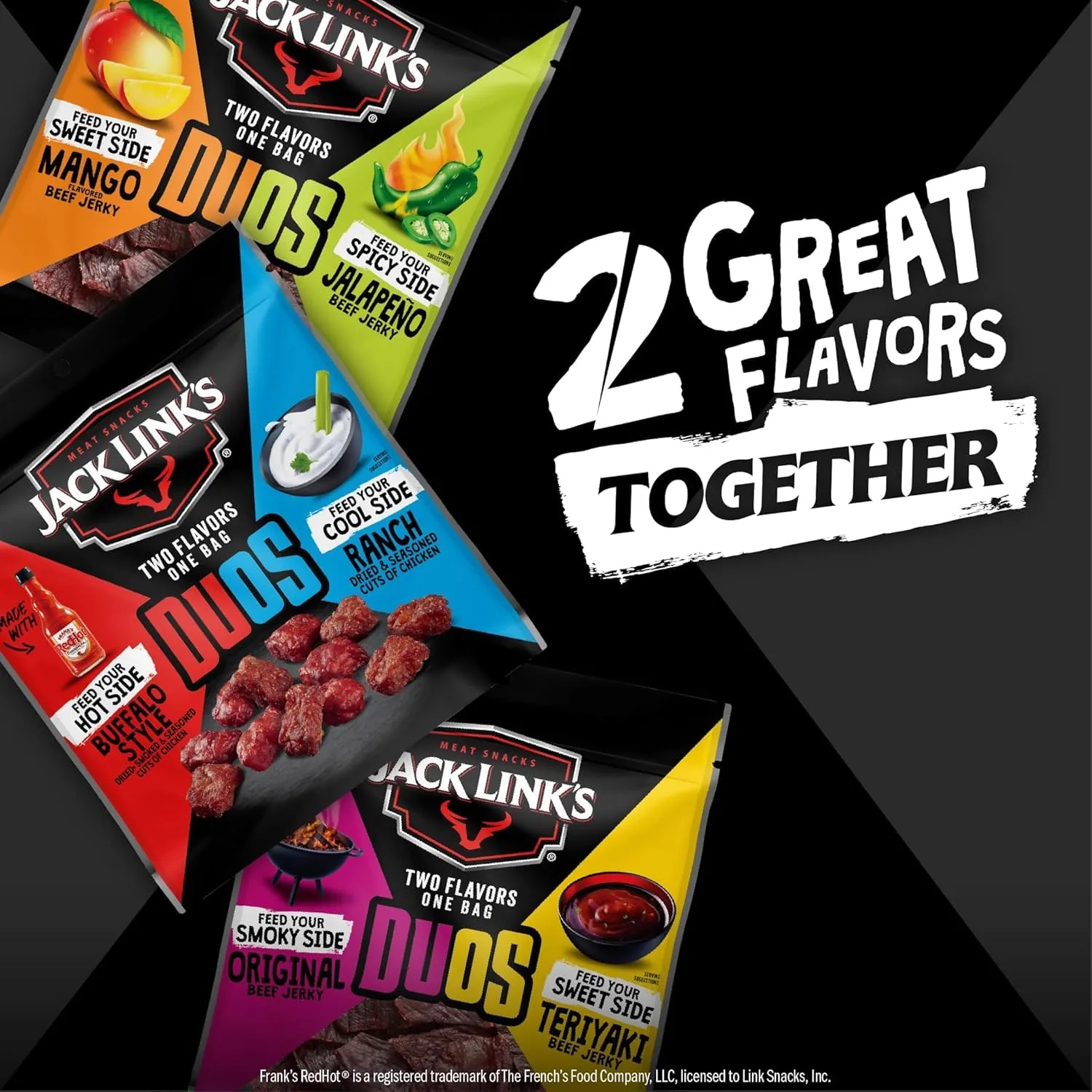 Jack Link's DUOs Jalapeño and Mango Beef Jerky, Shareable Under 100 Calories Snack Packs with 9g of Protein, Feed Your Beast Side With Individual Bags of Meat Snacks – 3.25oz (8 Count)