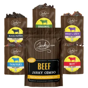 Jerky.com Beef Jerky Variety Sampler Pack Original, Black Pepper, Teriyaki, Sweet & Spicy, Hot - Flavorful Meat Snack - Made with Premium Beef, No Added MSG - Healthy Protein Snack Gifts for Men (5 Flavors - 1 oz. bags)