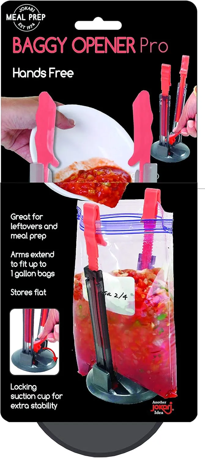 Jokari Suction Cup Fortified Baggy Rack 2 Pack For More Stability When Filling Plastic Freezer Storage Zip Lock Bags. Sturdy Clips Hold Containers Open to Pour Leftovers and Meal Prep Ingredients.