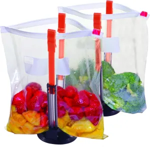 Jokari Suction Cup Fortified Baggy Rack 2 Pack For More Stability When Filling Plastic Freezer Storage Zip Lock Bags. Sturdy Clips Hold Containers Open to Pour Leftovers and Meal Prep Ingredients.