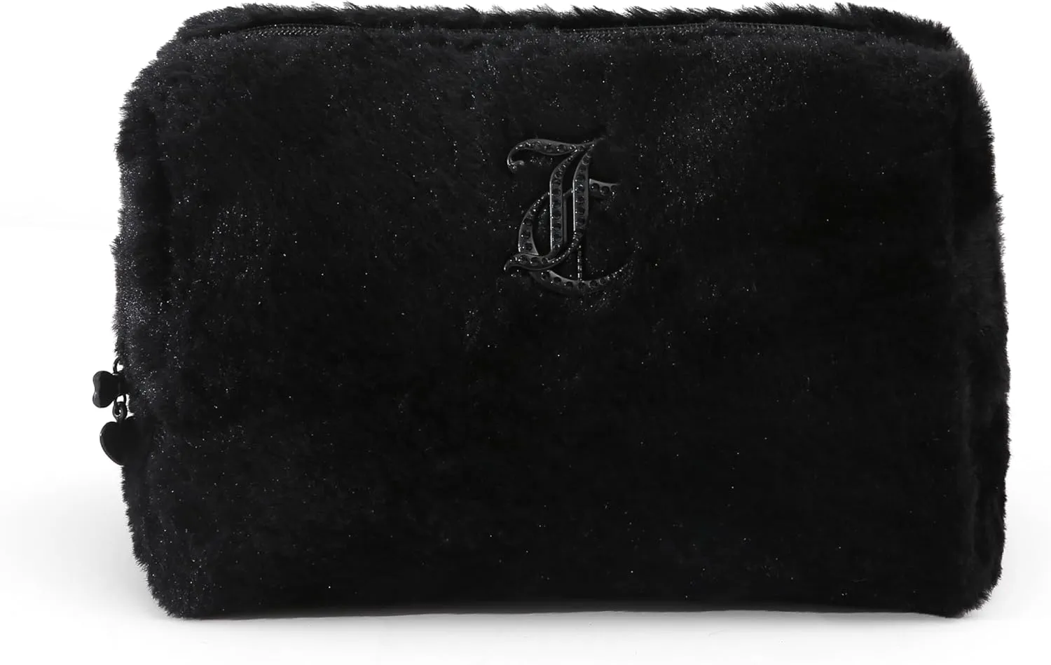 Juicy Couture Women's Cosmetics Bag - Travel Makeup and Toiletries Clutch Wedge Pouch, Black Long Fur