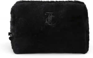 Juicy Couture Women's Cosmetics Bag - Travel Makeup and Toiletries Clutch Wedge Pouch, Black Long Fur