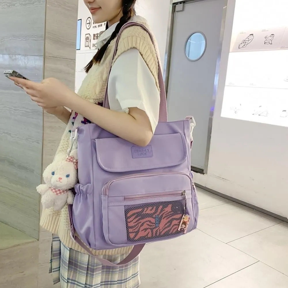Kawaii Crossbody Bag with Plushies Preppy Crossbody Bag Solid Vanilla Aesthetic Messenger Bag Shoulder Tote Bag