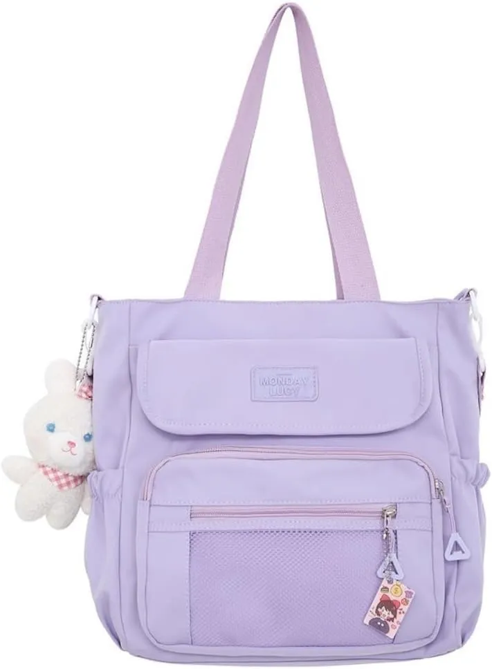 Kawaii Crossbody Bag with Plushies Preppy Crossbody Bag Solid Vanilla Aesthetic Messenger Bag Shoulder Tote Bag
