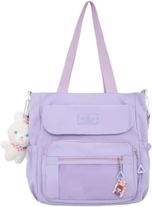 Kawaii Crossbody Bag with Plushies Preppy Crossbody Bag Solid Vanilla Aesthetic Messenger Bag Shoulder Tote Bag