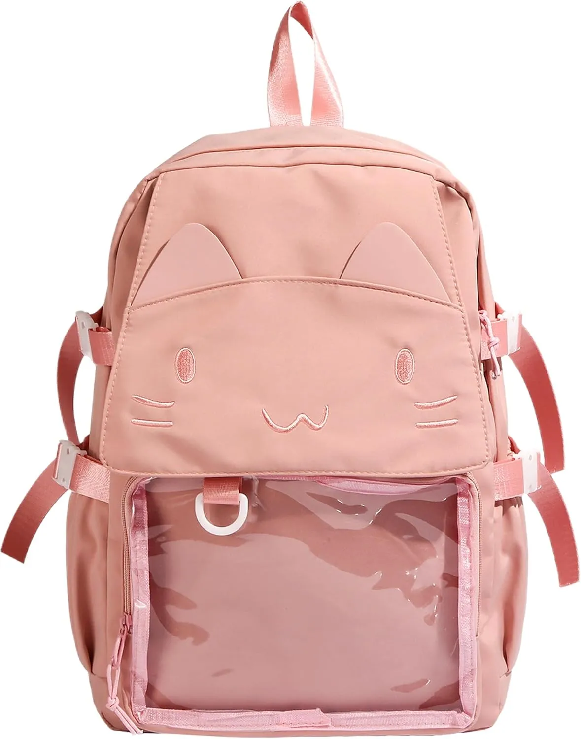 Kawaii Ita Bag with Anime Display Insert & Pin Japanese-Style Cat Emo Casual Daypack For Cosplay Travel Hiking and Daily Use (Pink)