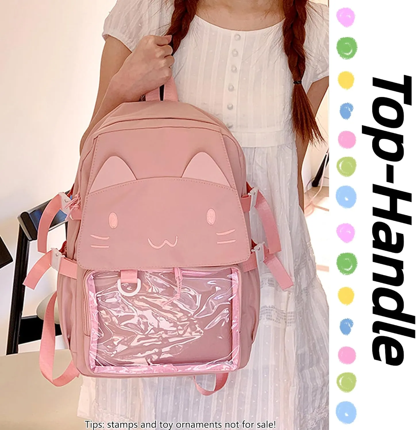 Kawaii Ita Bag with Anime Display Insert & Pin Japanese-Style Cat Emo Casual Daypack For Cosplay Travel Hiking and Daily Use (Pink)