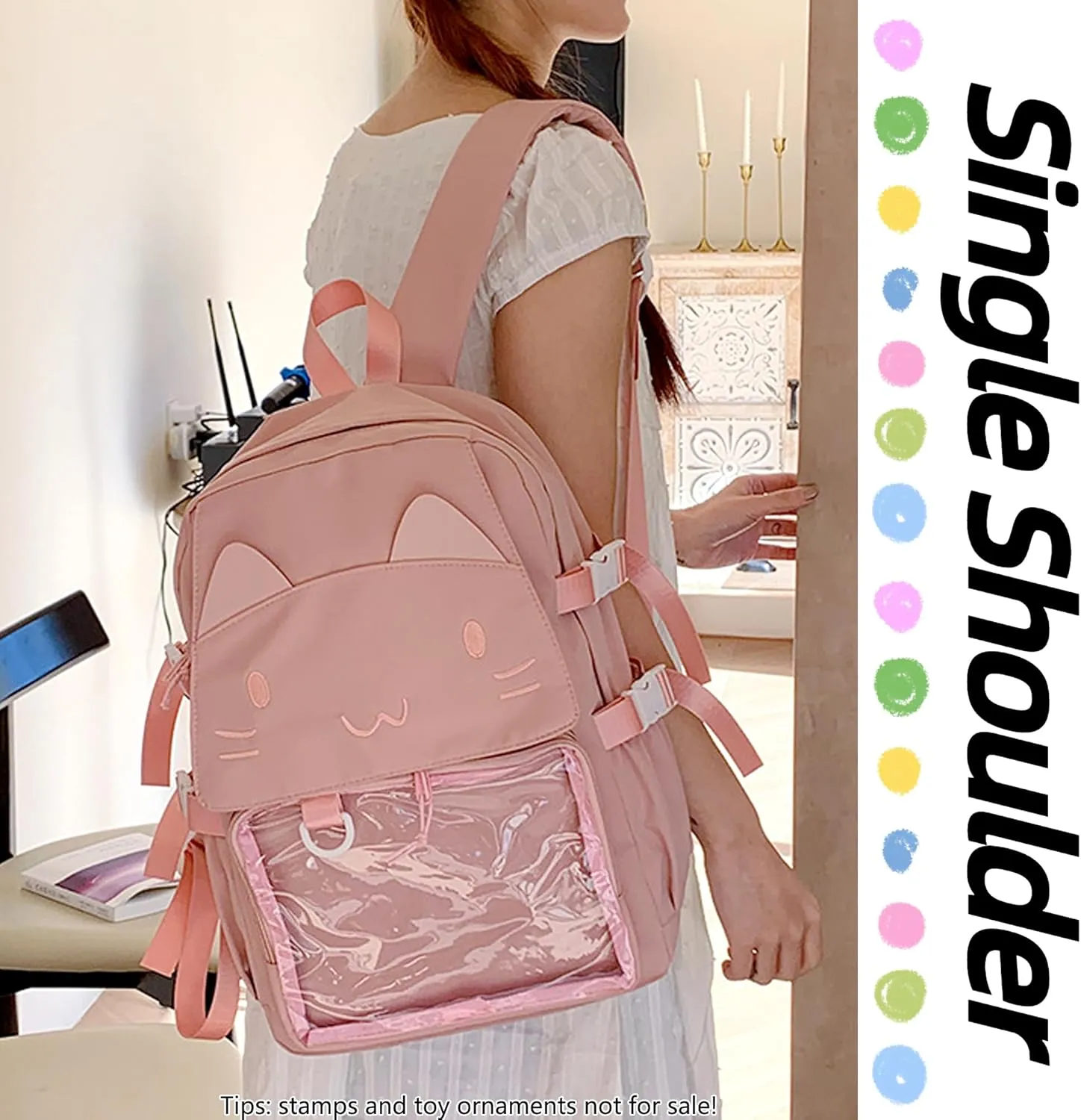Kawaii Ita Bag with Anime Display Insert & Pin Japanese-Style Cat Emo Casual Daypack For Cosplay Travel Hiking and Daily Use (Pink)