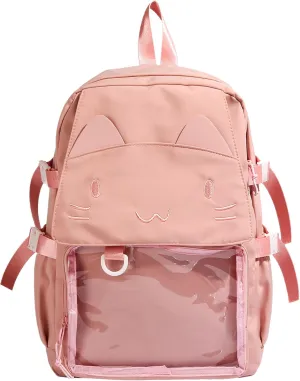 Kawaii Ita Bag with Anime Display Insert & Pin Japanese-Style Cat Emo Casual Daypack For Cosplay Travel Hiking and Daily Use (Pink)