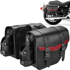 KEMIMOTO Motorcycle Saddle Bags PU Leather Saddlebags Waterproof with Cup Holder 18L Capacity Compatible with Softail Dyna Road King Universal