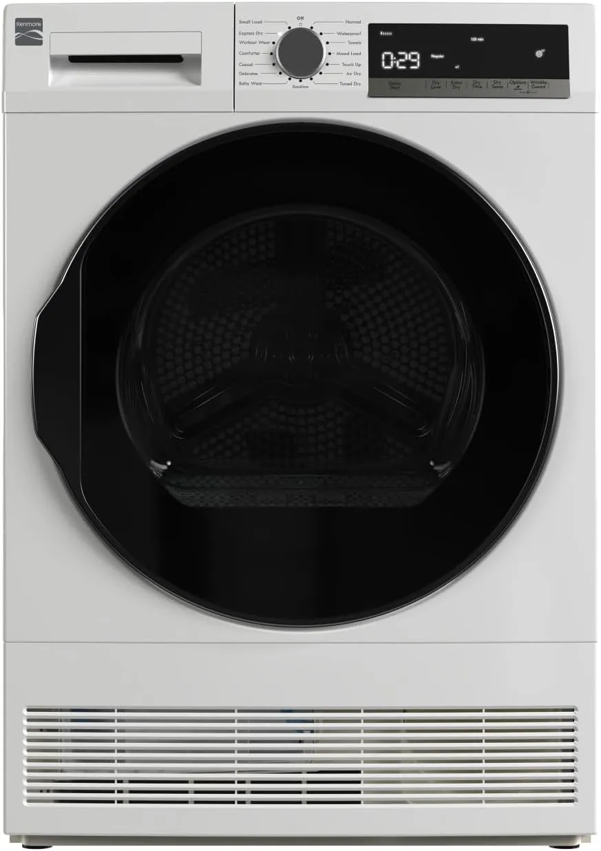 Kenmore 4.0 cu. ft. Ventless Compact Front Load Electric Dryer-with Guard to Reduce Wrinkles & Static-Sanitize and Smart Sensor Drying-LED-Energy Star Certified, White