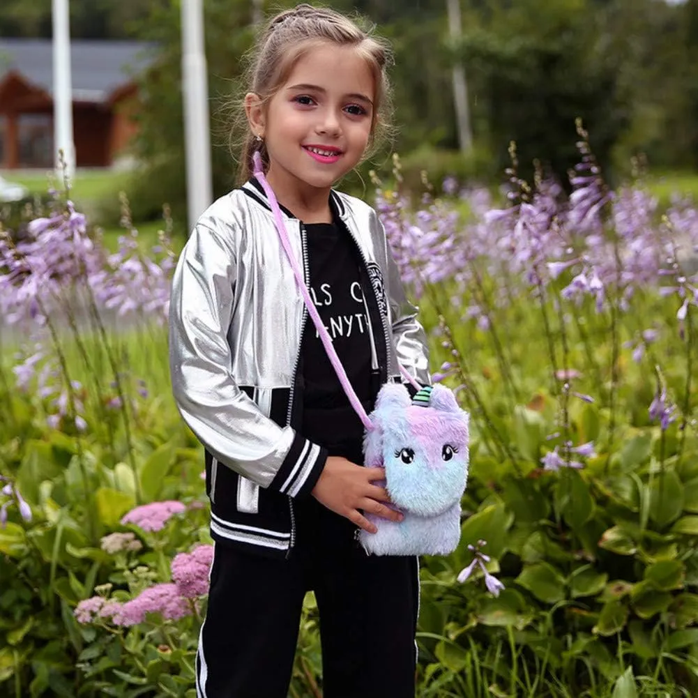 Kids Girls Colorful Plush Unicorn Cell Phone Bag Pouch Mini Crossbody Purse Handbag Wallet
