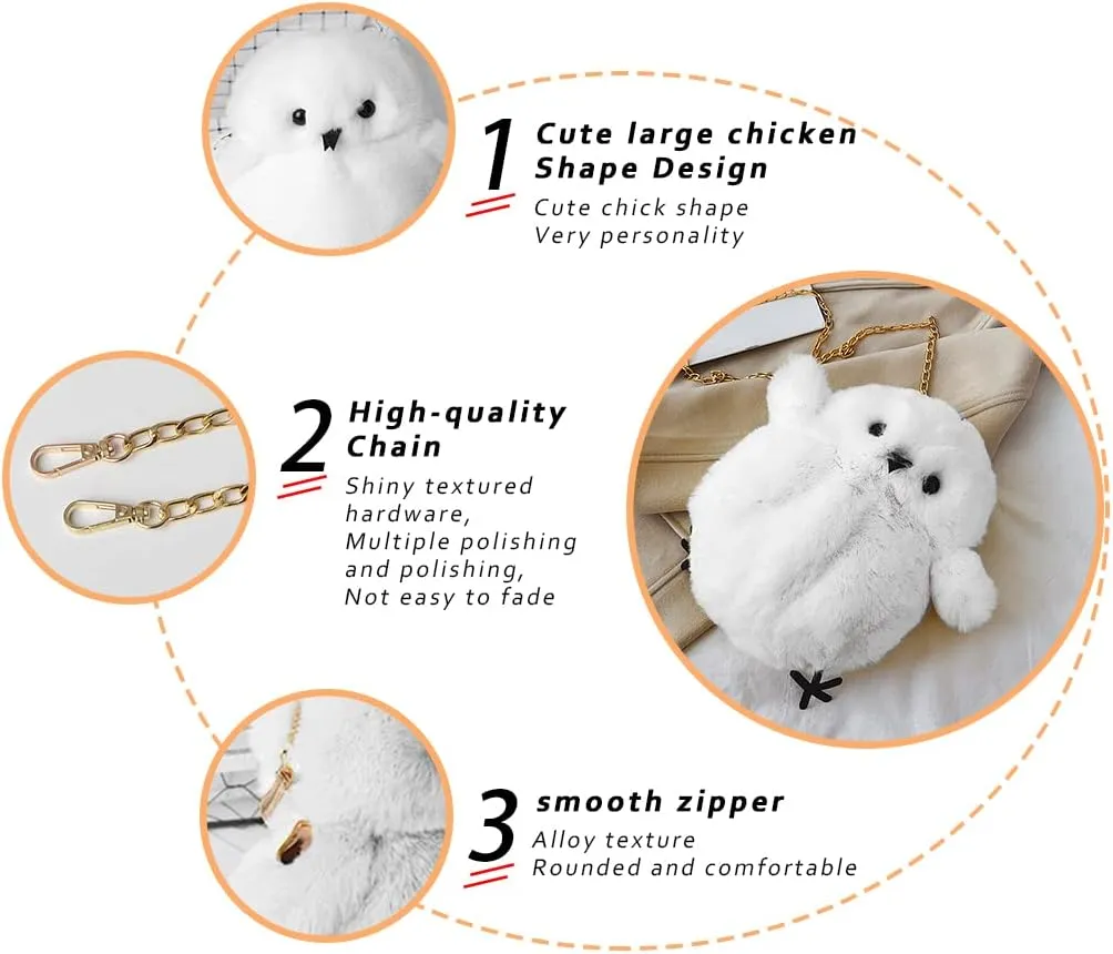Kids Girls Pluse Cute Crossbody bag,Small Plush Kawaii Animal Handbag Purse for Women