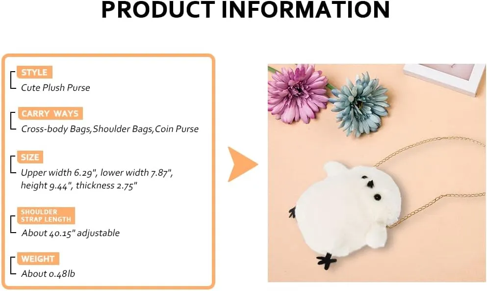 Kids Girls Pluse Cute Crossbody bag,Small Plush Kawaii Animal Handbag Purse for Women