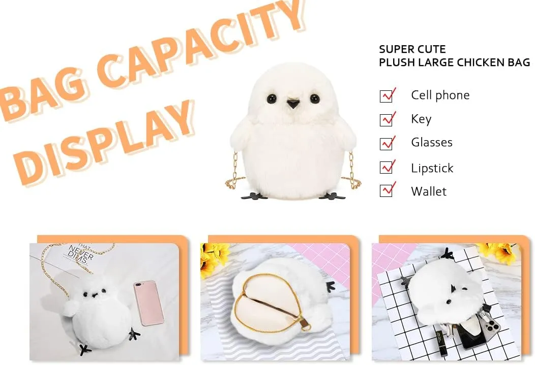 Kids Girls Pluse Cute Crossbody bag,Small Plush Kawaii Animal Handbag Purse for Women