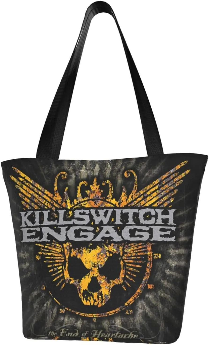 Killswitch Rock Band Engage Reusable Grocery Bag for Kitchen Shoulder Shopping Bag Tote Bags with Zipper for Women Large Capacity Handbag for Indoor Casual Daily Bag Storage Bags