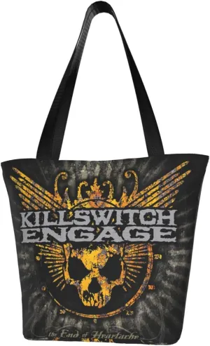 Killswitch Rock Band Engage Reusable Grocery Bag for Kitchen Shoulder Shopping Bag Tote Bags with Zipper for Women Large Capacity Handbag for Indoor Casual Daily Bag Storage Bags