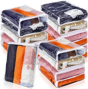 Kingdder 16 Pcs Clear Vinyl Zippered Sweater Storage Bags with Zipper Plastic Sheet Organizer and Storage for Clothing Blankets Sheet Linen Bed Pillow Cube Organizer(16 x 14 x 2.5 Inch)