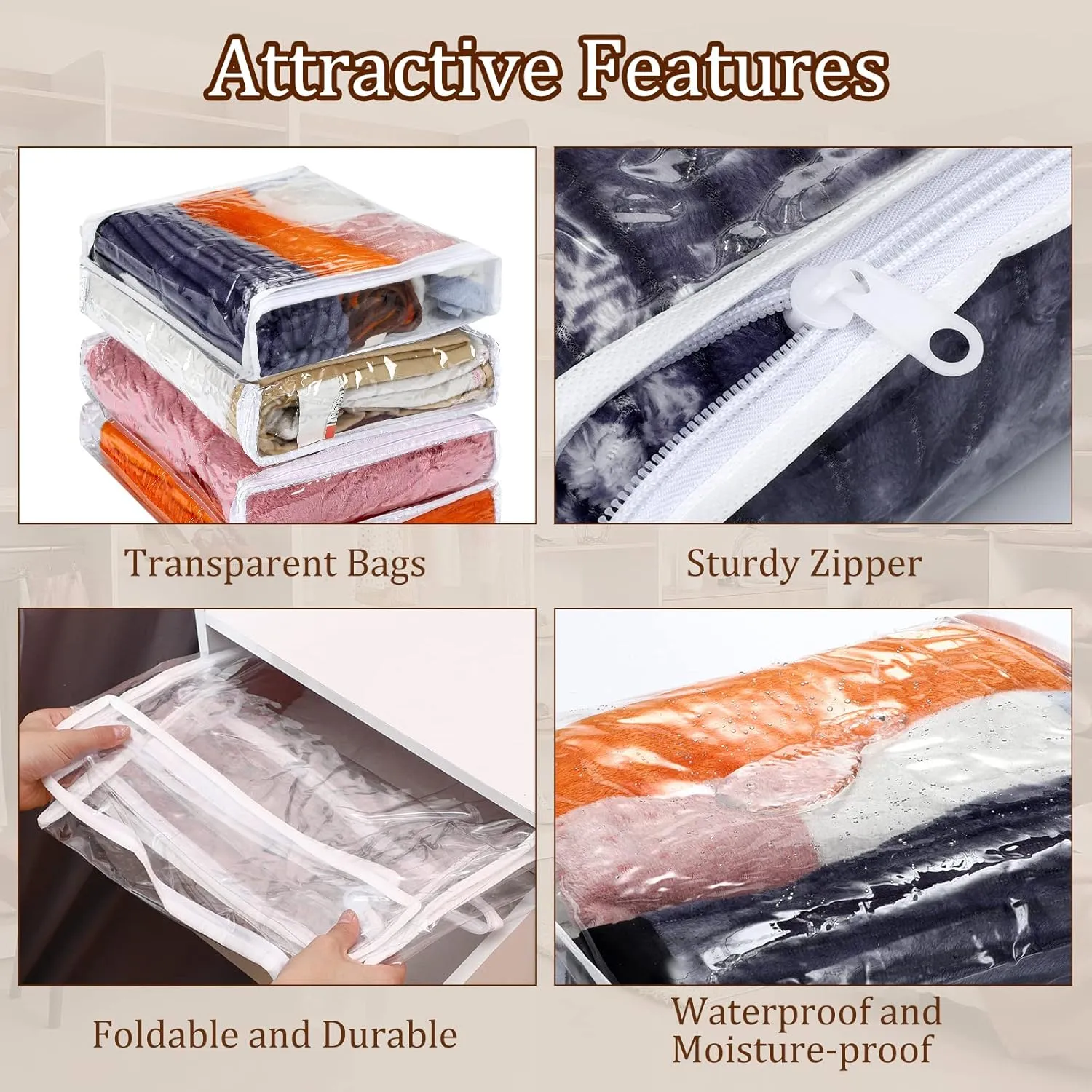 Kingdder 16 Pcs Clear Vinyl Zippered Sweater Storage Bags with Zipper Plastic Sheet Organizer and Storage for Clothing Blankets Sheet Linen Bed Pillow Cube Organizer(16 x 14 x 2.5 Inch)