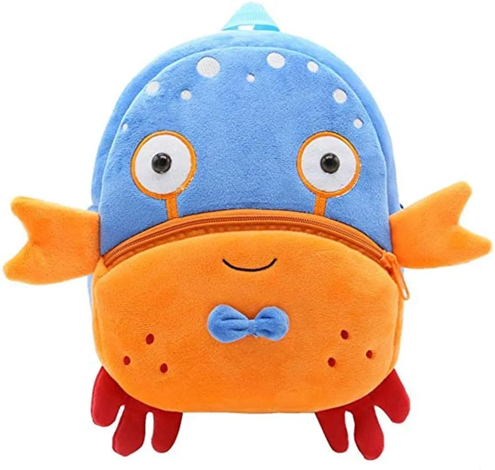 KISSOURBABY Children Toddler Preschool Backpack Plush Animal Cartoon Backpack Baby Kids School Satchel Travel Lunch Bags(Crab)