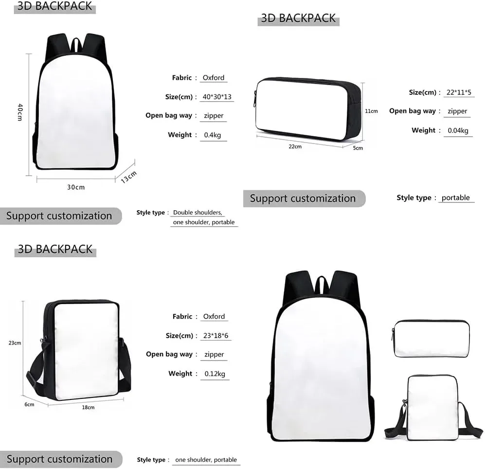 Kotaro Lives Alone Backpack Three-piece Sets Casual Oxford Cloth Travel Bag Fashion Shoulder Bags (WP07734X03,One size)