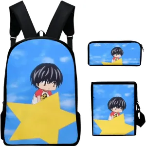 Kotaro Lives Alone Backpack Three-piece Sets Casual Oxford Cloth Travel Bag Fashion Shoulder Bags (WP07734X05,One size)