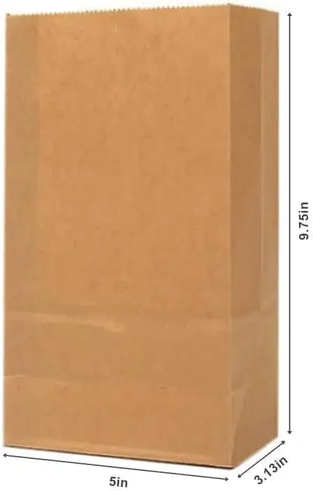 Kraft Paper Bags - 4 lb (5 x 3 x 10 inch) Brown Lunch Sandwich Bags for Bake Sales, Grocery, Retail, Candy, Farmers Market and Takeout (500)