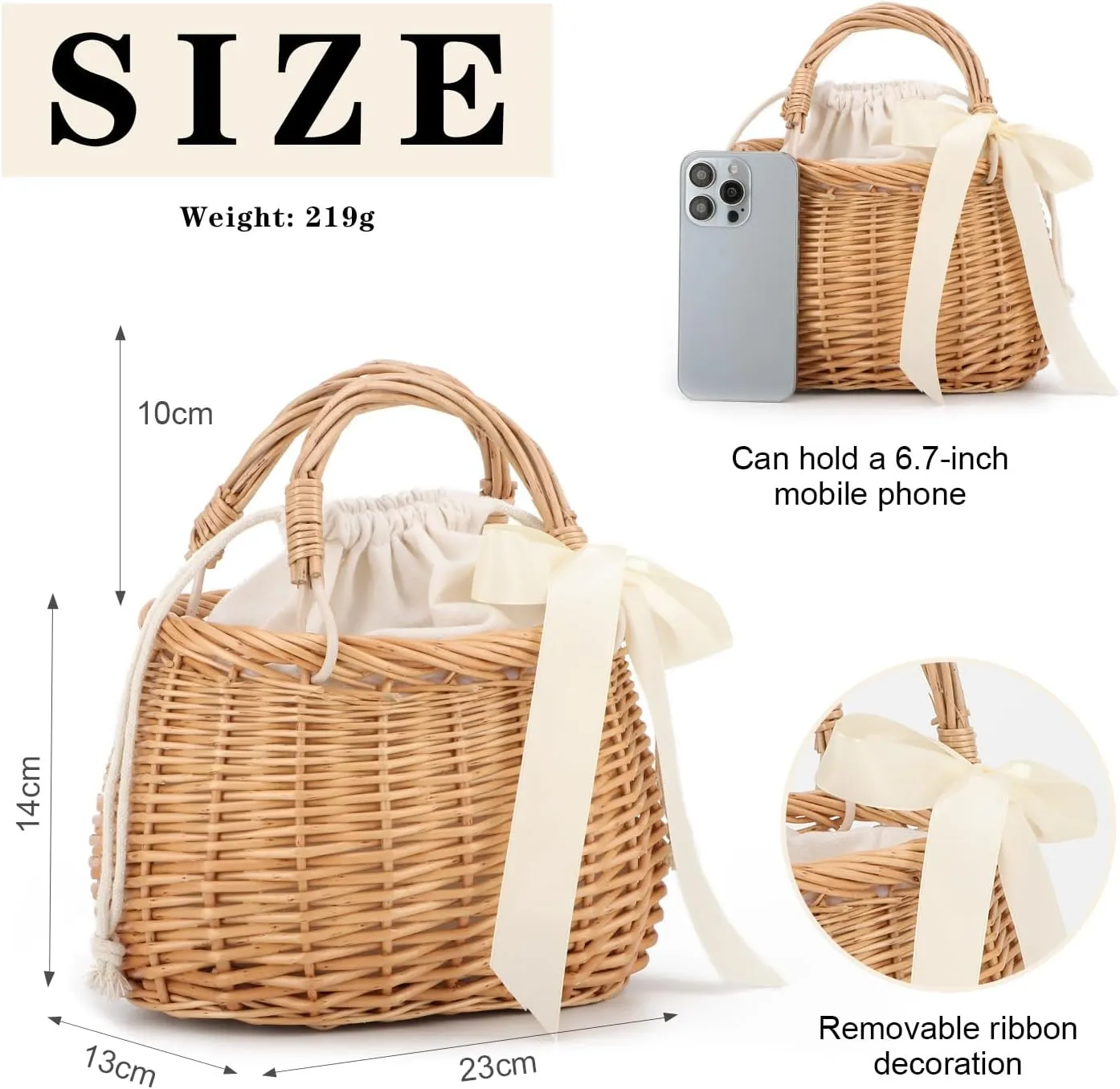 KUANG! Natural Handwoven Wicker Handbag Rattan Woven Basket Purse Straw Beach Tote Bags for Women