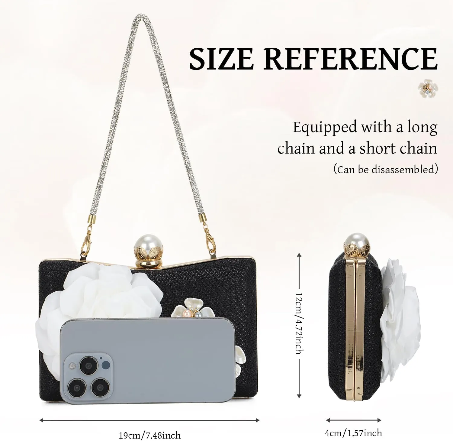 KUANG! Women's 3D Flower Bags Evening Purse with Chain Handbags Pearls Floral Clutch Wedding Crossbody Shoulder Bag
