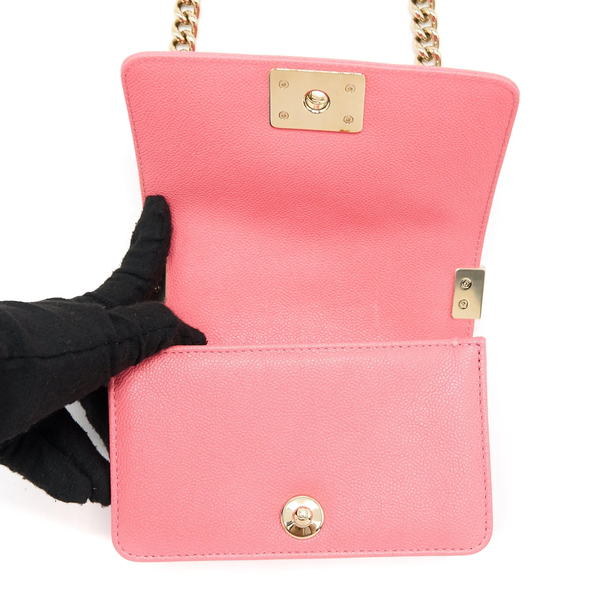 L Pink Bag (Microchip) Chevron Mini Super Boy Caviar Ending soon Efficient delivery Chanel