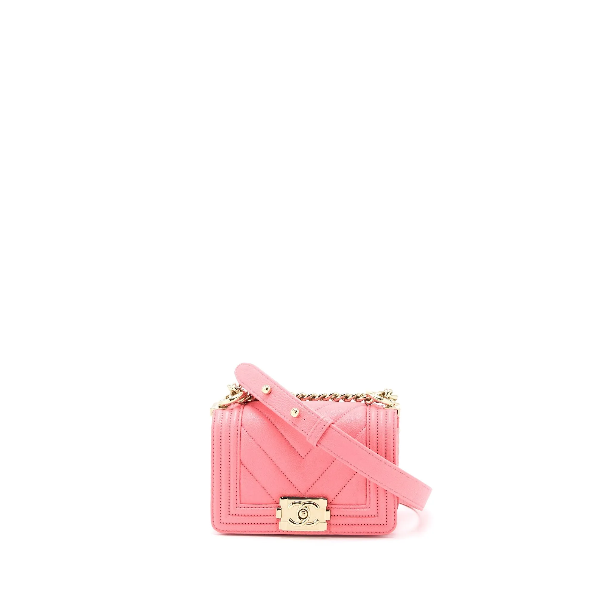 L Pink Bag (Microchip) Chevron Mini Super Boy Caviar Ending soon Efficient delivery Chanel