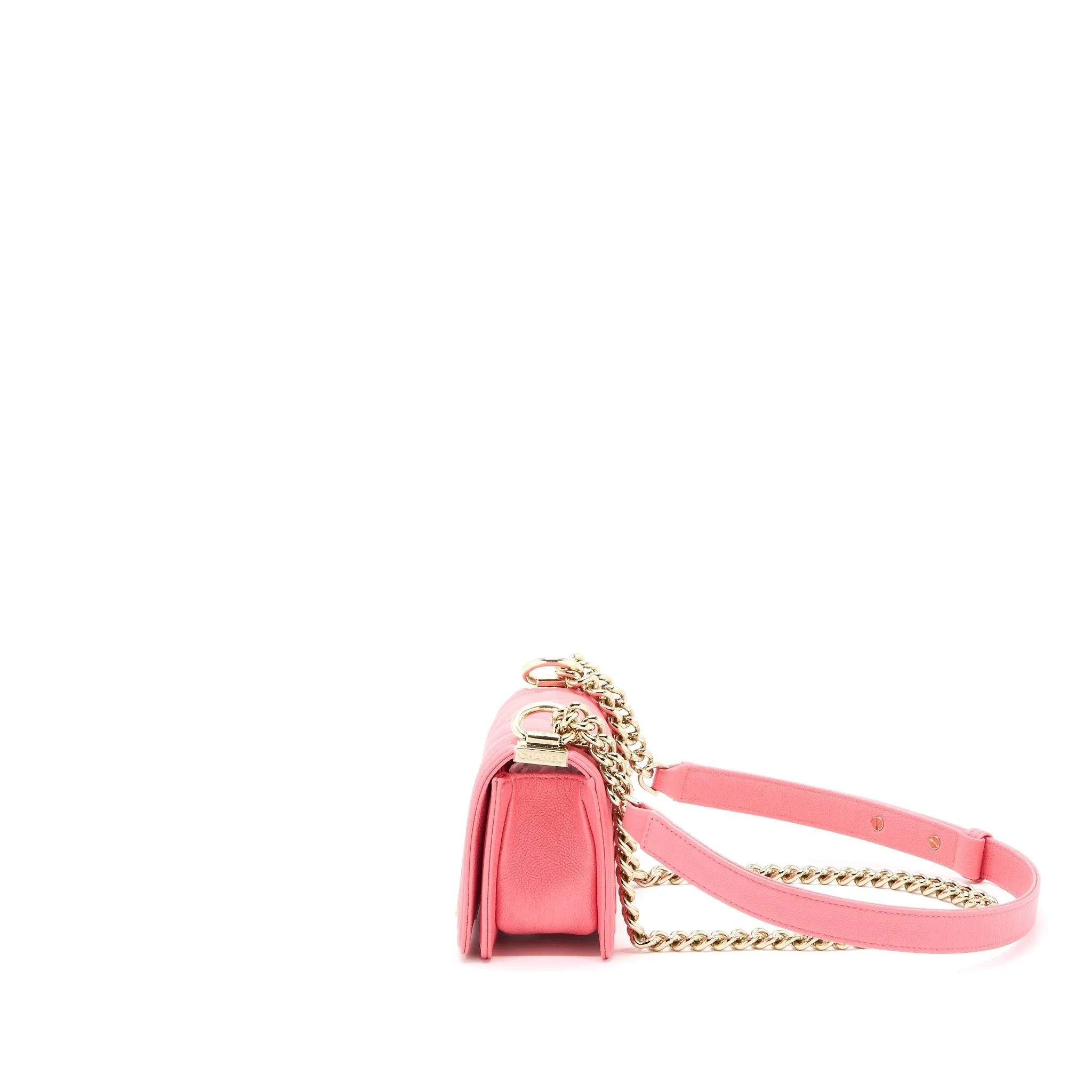 L Pink Bag (Microchip) Chevron Mini Super Boy Caviar Ending soon Efficient delivery Chanel