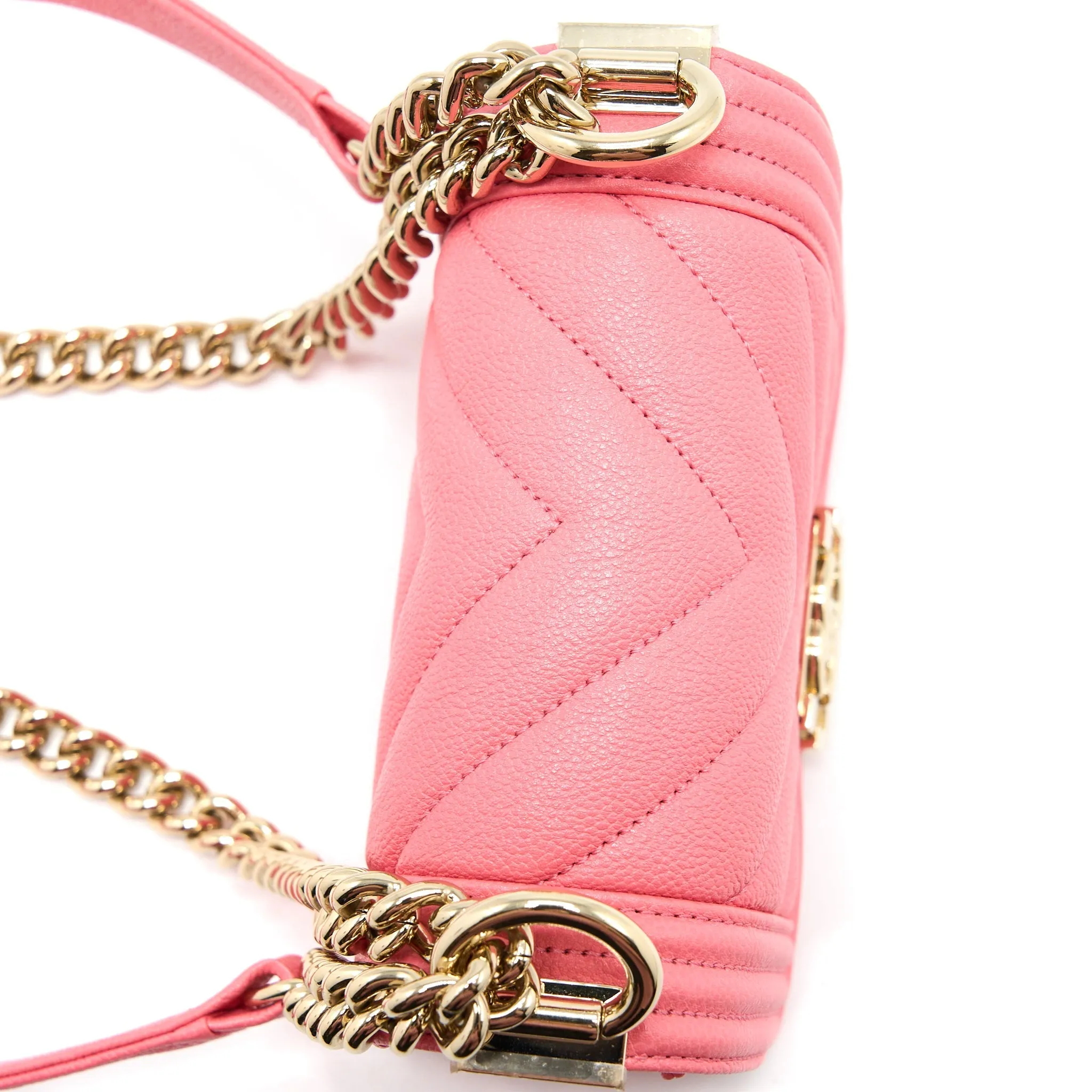 L Pink Bag (Microchip) Chevron Mini Super Boy Caviar Ending soon Efficient delivery Chanel