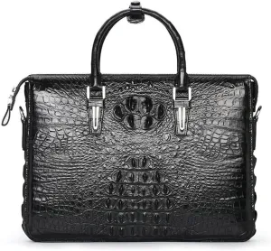 Laptop case Men's Bags Fashion Crocodile Leather Business Handbag Briefcase Compact Laptop Bag(Black)