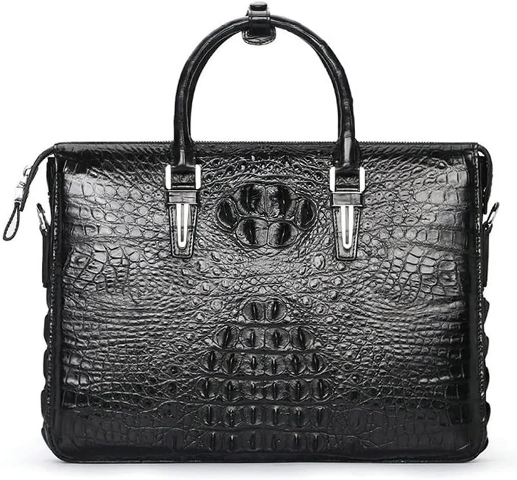 Laptop case Men's Bags Fashion Crocodile Leather Business Handbag Briefcase Compact Laptop Bag(Black)
