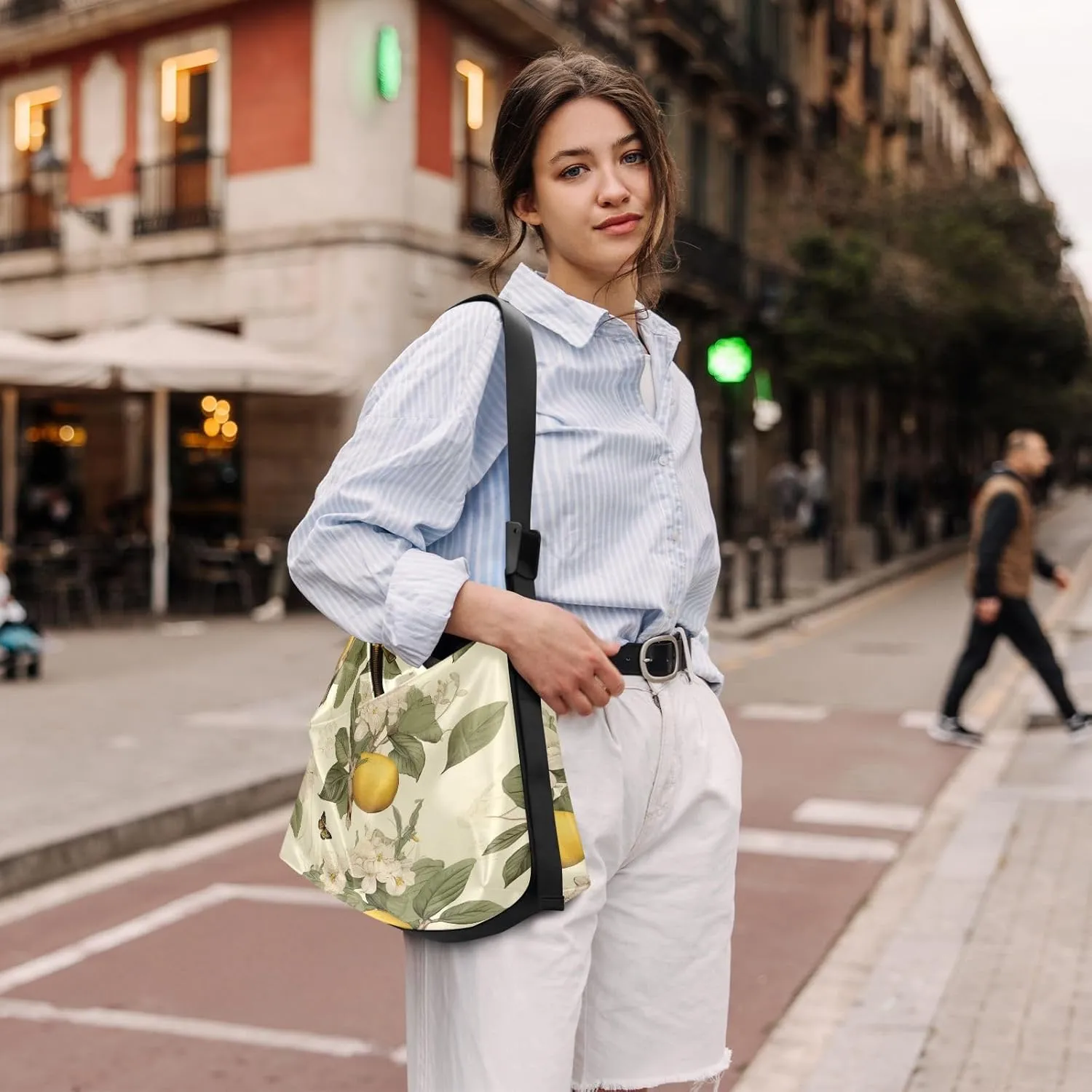 Large Blossoms Flowers Painted Hobo Bag with Zipper, Women's Shoulder Bags, Vegan Crossbody Bag