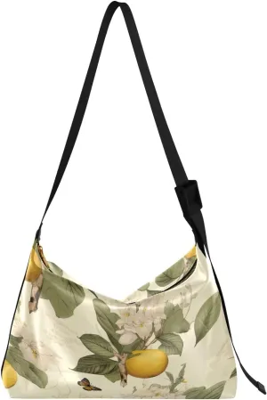 Large Blossoms Flowers Painted Hobo Bag with Zipper, Women's Shoulder Bags, Vegan Crossbody Bag