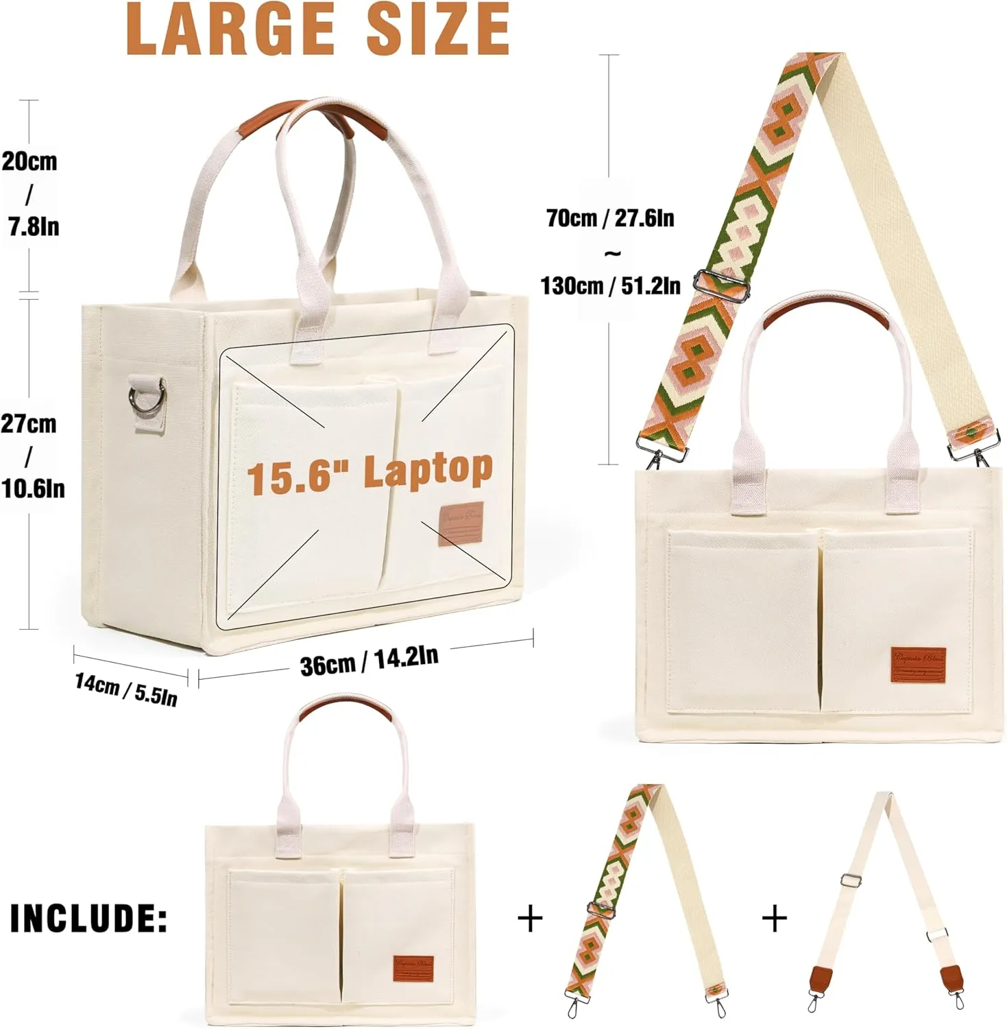 Large Canvas Tote Bag for Women, Crossbody Shoulder Handbags, Work and Everything Bags for College, Travel & Nurse Bag
