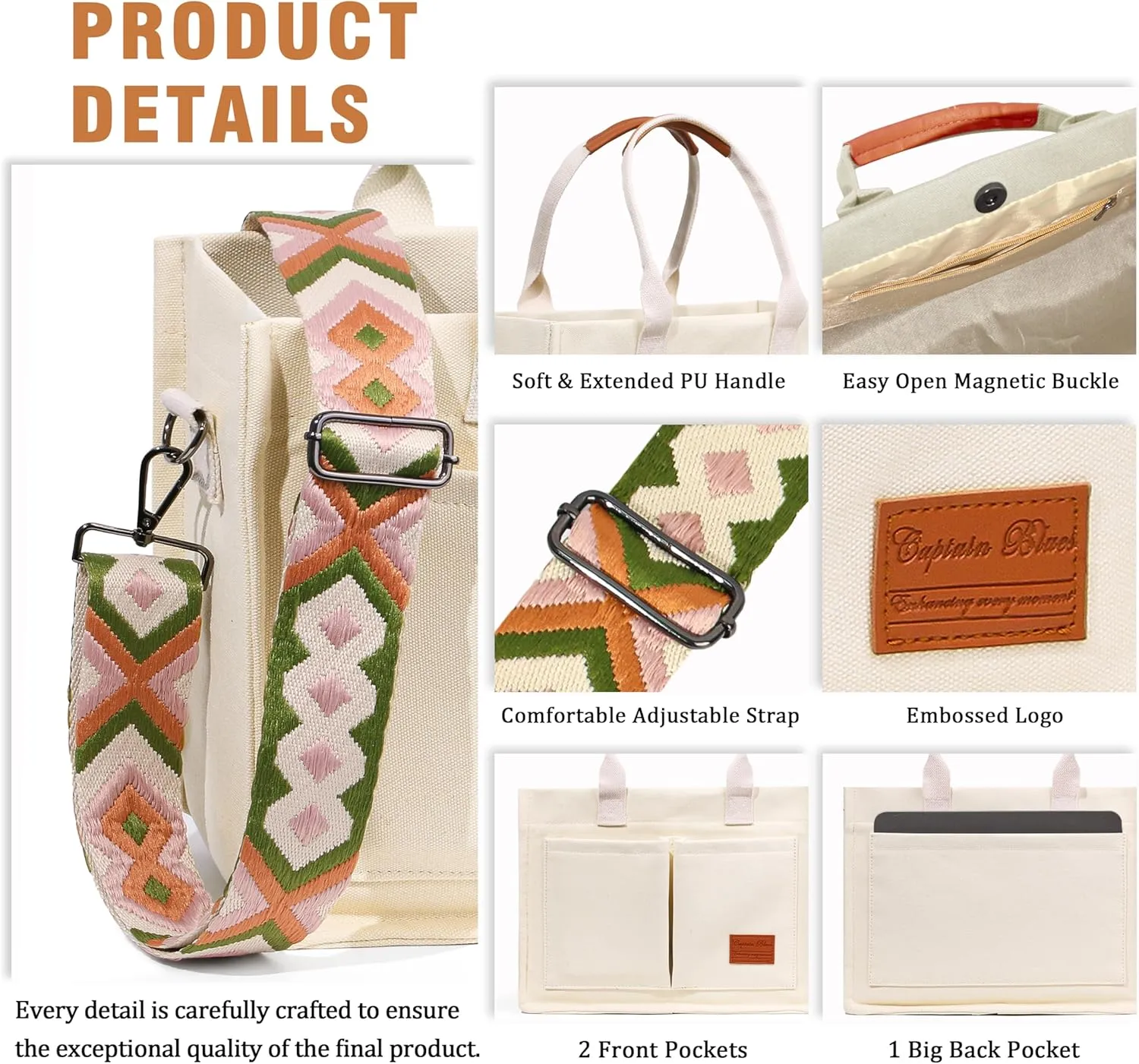 Large Canvas Tote Bag for Women, Crossbody Shoulder Handbags, Work and Everything Bags for College, Travel & Nurse Bag