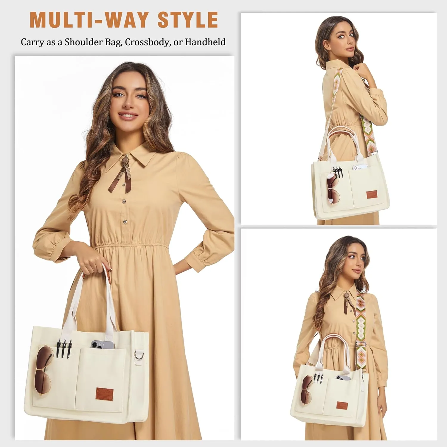 Large Canvas Tote Bag for Women, Crossbody Shoulder Handbags, Work and Everything Bags for College, Travel & Nurse Bag